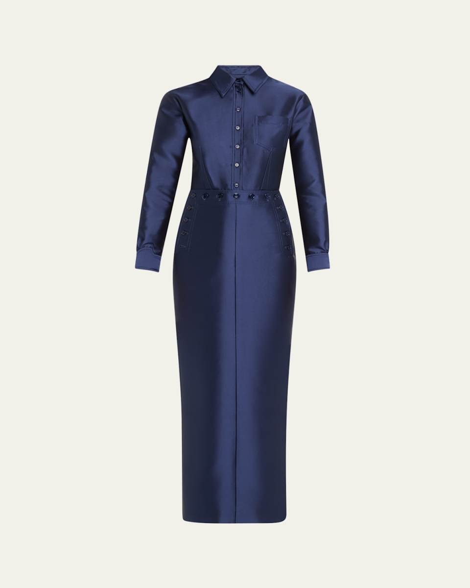 Buttoned Sailor Column Wool Shirtdress